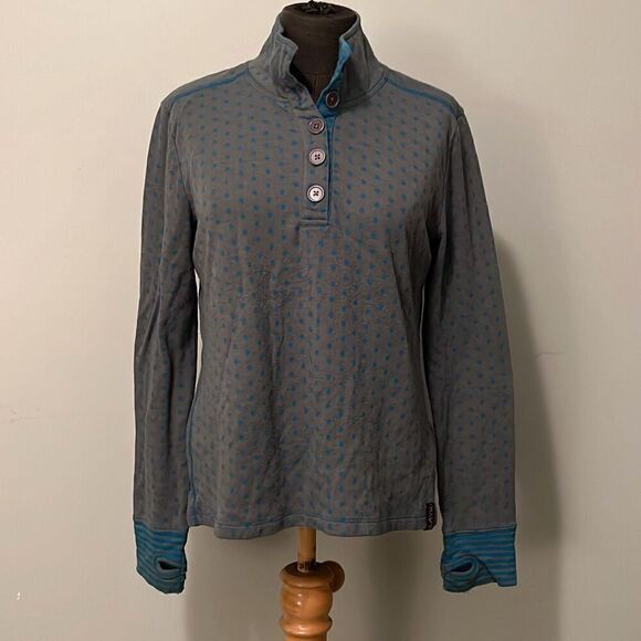 Kavu Women's Gray & Blue Polka Dot Button Front Pullover Top - Picture 1 of 9
